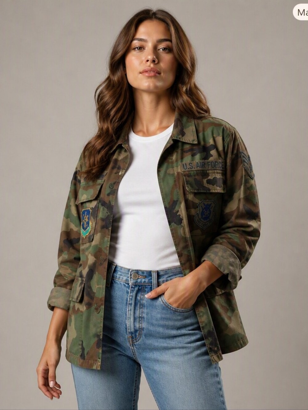 Authentic U.S. Air Force woodland camouflage BDU jacket with original unit patch